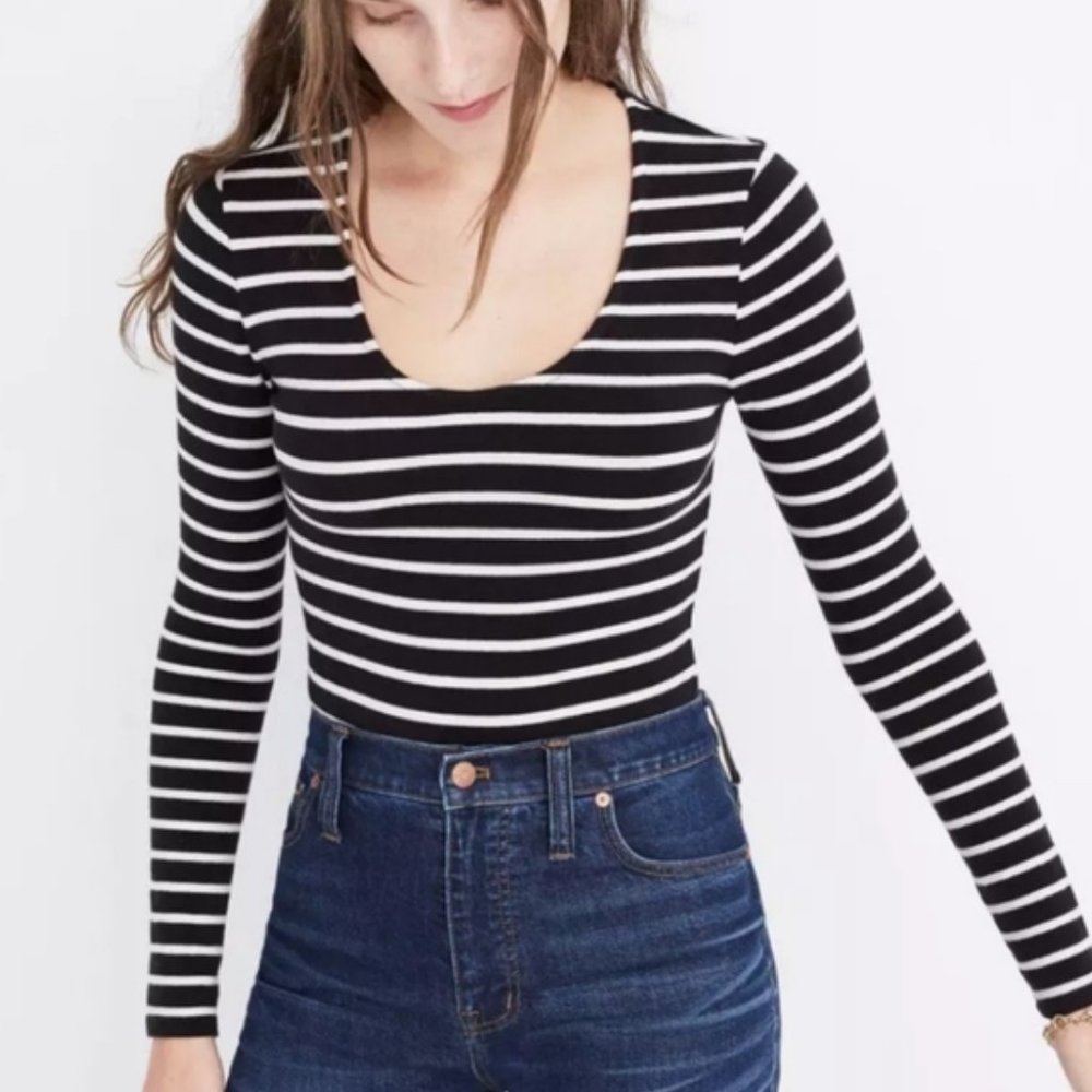Madewell black white stripe Breton bodysuit XS